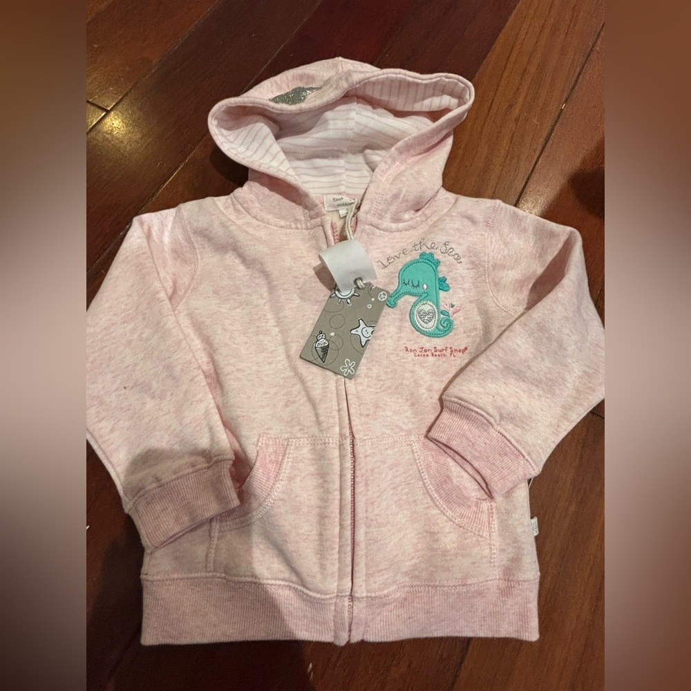NWT Ron Jon surf shop kids zip up “love the sea” seahorse pink 12-18 months